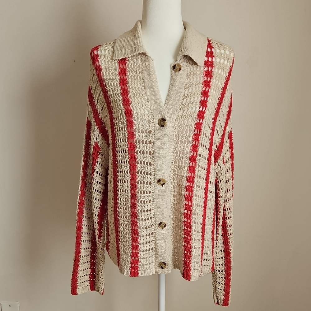 Zara Open Crochet Knit Cardigan Jacket Oversize Indie Retro Boho SZ S